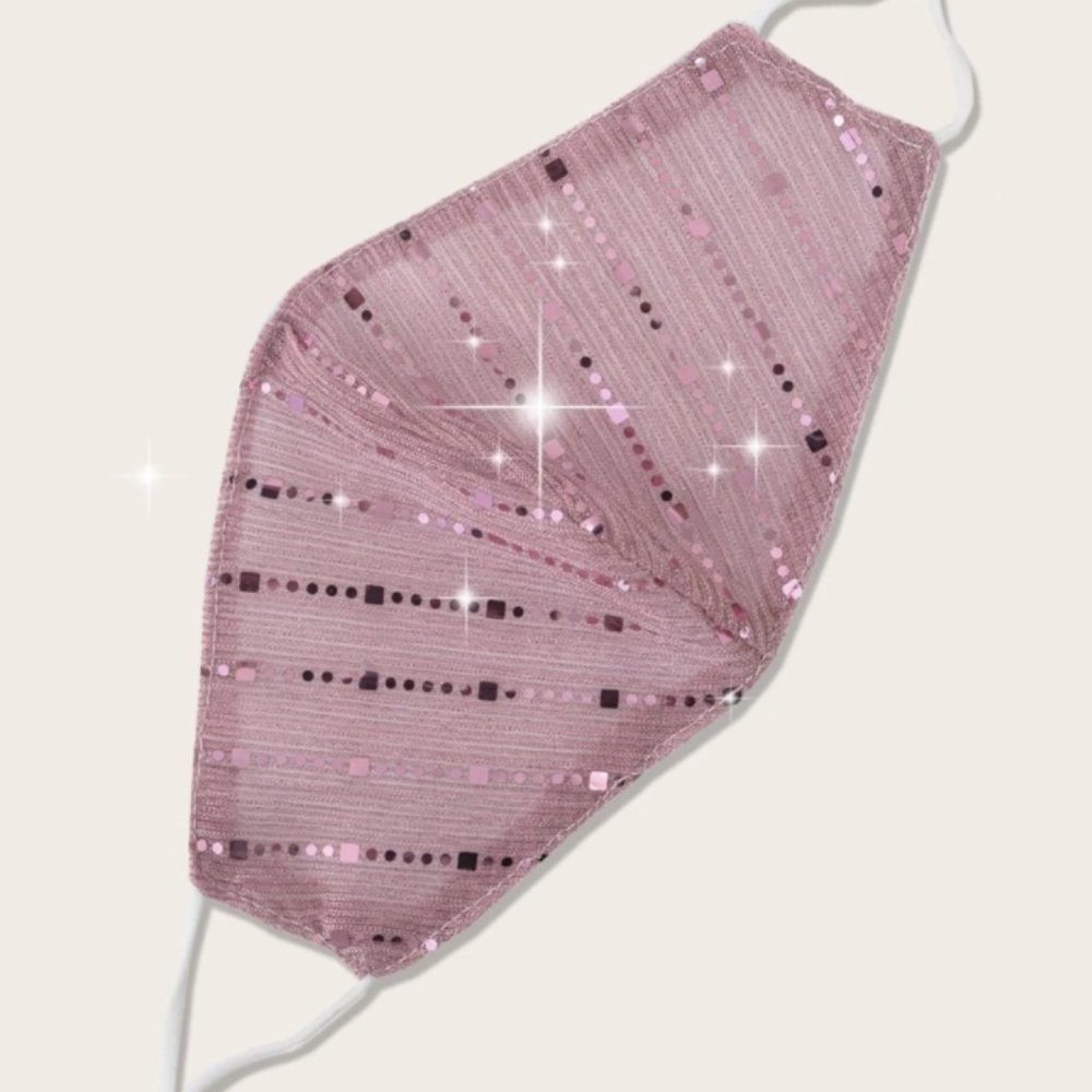 Blush Pink Sequin Designer Face Mask Adjustable - Picture 2 of 3